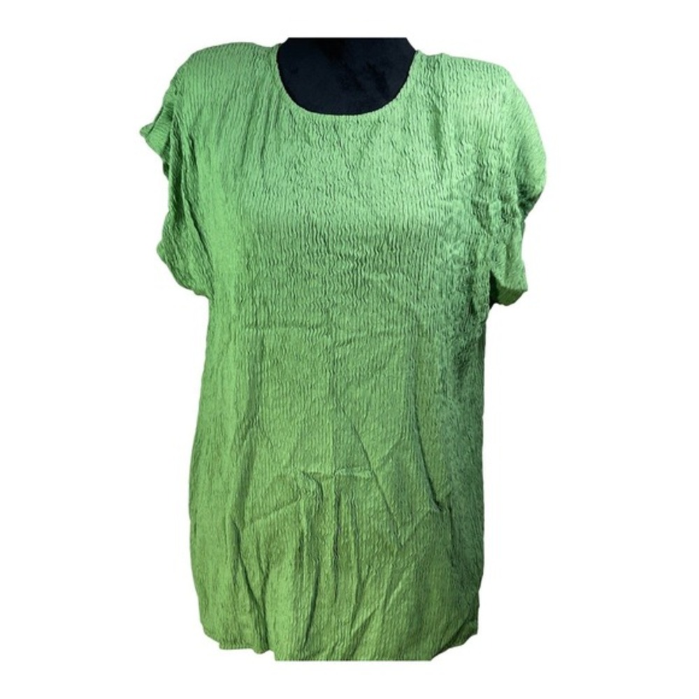 Vintage‎ Rave lime Green Crinkle Plisse Top Short Sleeve USA Large NWT 90s